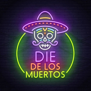 一天死 (dia 德穆埃).明亮的招牌,霓虹灯光横幅照片