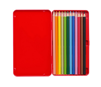 在复制空间上白色孤立的红色例十二彩色的铅笔