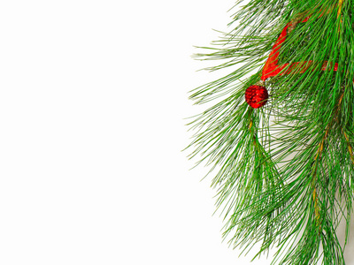 圣诞树的树枝，上面装饰着新年玩具