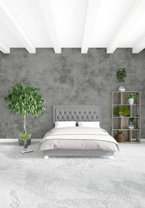 现代阁楼室内卧室或客厅与折衷墙的空间。3d 渲染