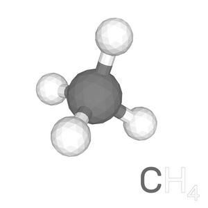 甲烷分子模型.白色背景上的孤立.3d 矢量照片