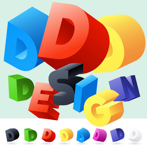 矢量随机旋转多彩字母 3d 的字体。字母 D