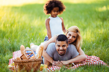 幸福的家庭，玩乐时间上野餐