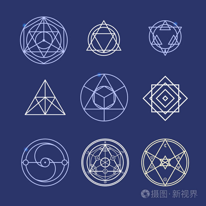 炼金术几何符号细线集矢量