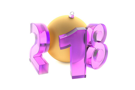 新 2018 年紫罗兰色玻璃数字与金色装饰球