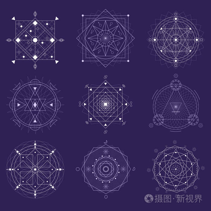 炼金术几何符号细线集.矢量