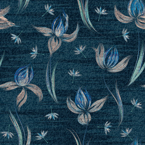 靛蓝花布与多彩印花的蓝色牛仔布.矢量无缝壁纸照片