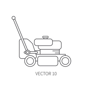 线平矢量图标园林工具草坪割草机。卡通风格。矢量图和元素为您设计和壁纸