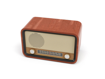 3d 渲染的棕色圆形复古风格无线电接收器，具有模拟调谐器