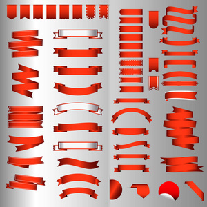 红色的光泽丝带矢量横幅和标签集