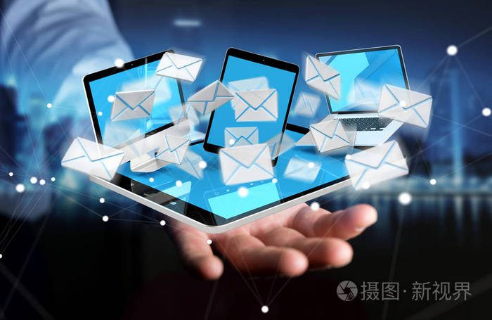 接收电子邮件对他数字设备3d楼效果图的商人