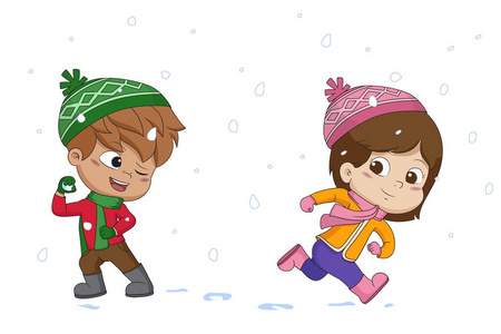 孩子在玩雪与 friends.vector 和插图