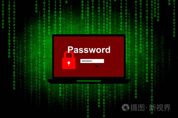 密码挂锁笔记本电脑的屏幕,电脑黑客或网络攻击概念背景