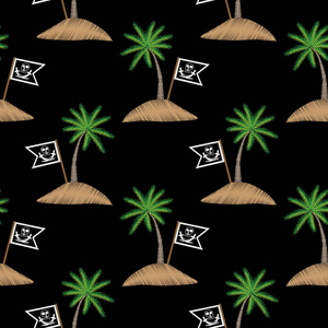 无缝模式以小海盗旗和棕榈树绣