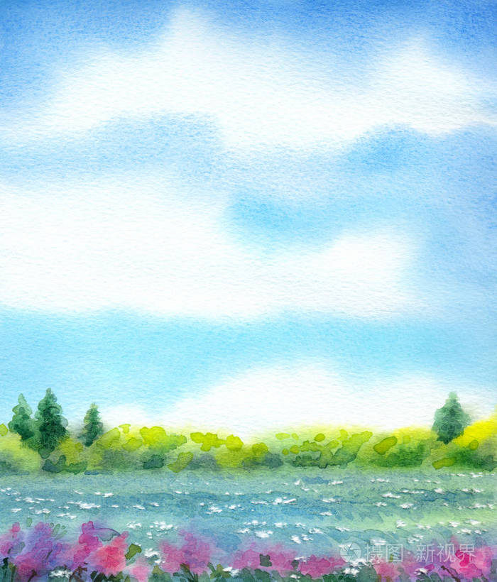 水彩风景系列的"在不同季节的草原