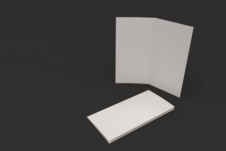 空白的白色两折小册子样机在黑色背景上
