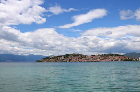 奥赫里德市和湖景观马其顿夏季