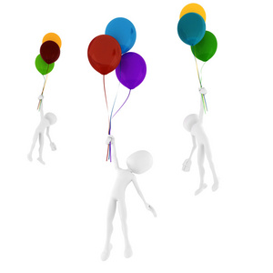 3d 立体人持有一些五颜六色的气球