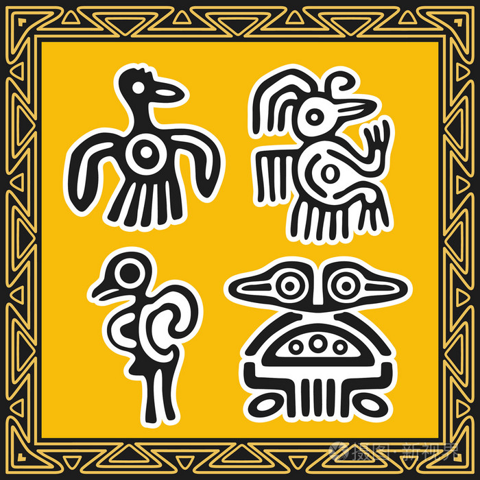 一组古老的美洲印第安人图案. 鸟.插画-正版商用图片01rgkd-摄图新视