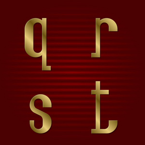 小写的黄金字体。孤立的 q r s t 金色字母