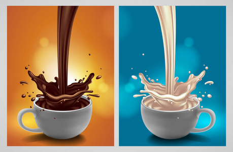 与巧克力和牛奶飞溅 高热流的抽象背景