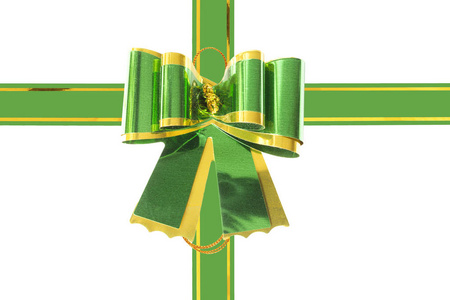 绿色白色背景上的蝴蝶结。圣诞节或元旦快乐