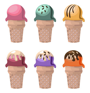 冰淇淋圆锥美味集的矢量图