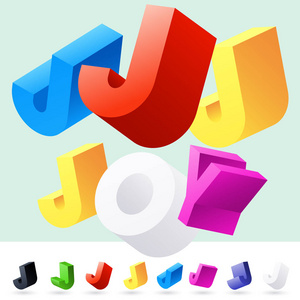 矢量随机旋转多彩字母 3d 的字体。字母 J