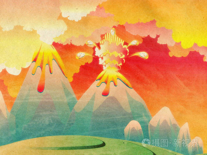 卡通火山喷发grunge