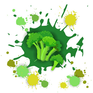 西兰花蔬菜徽标水彩溅设计新鲜天然食品