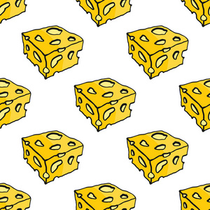 奶酪无缝模式矢量图背景。重复的奶酪无缝图案背景