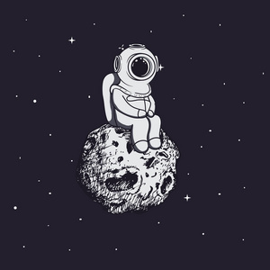 潜水员像宇航员坐在小行星上