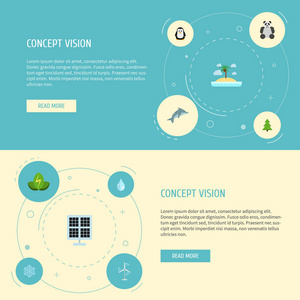 平面图标水 岛海滩 生态能源和其他向量元素。组的生态平图标符号也包括能源，海豚，光电池对象