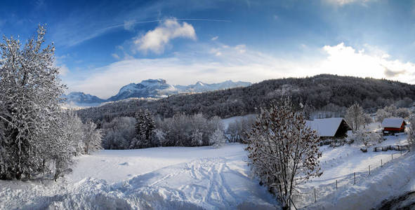 在雪地中阿尔卑斯山风景
