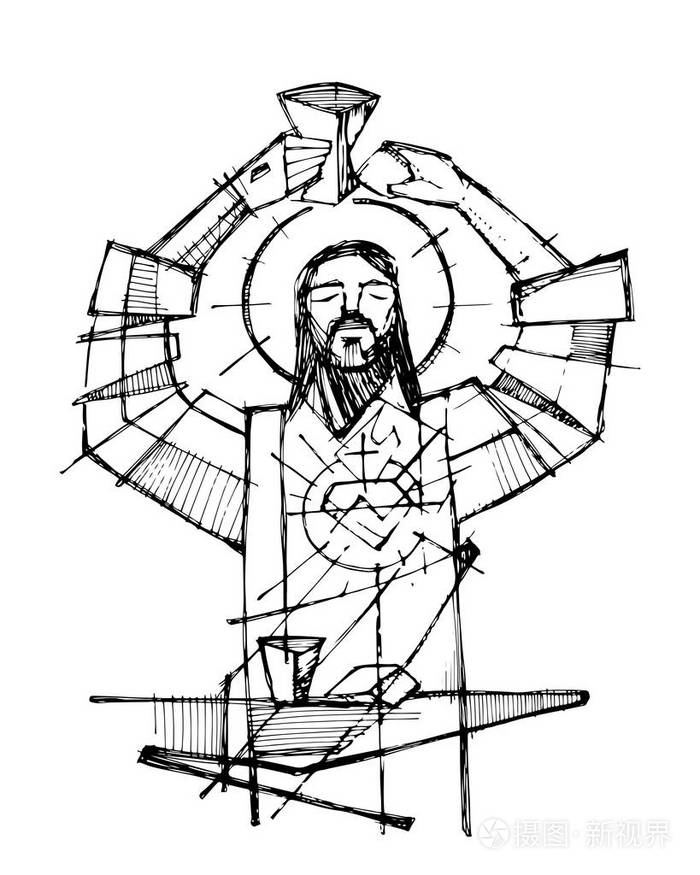耶稣基督和圣体圣事的宗教符号插画-正版商用图片01stm5-摄图新视界