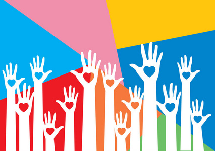 团结爱心温暖的多彩爱心手心中矢量设计元素照片