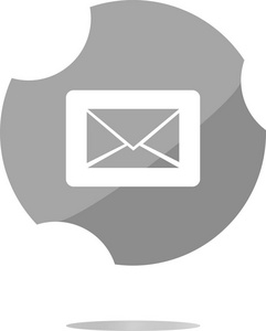 电子邮件图标上有光泽的圆形按钮。时尚平面样式签署孤立在白色背景