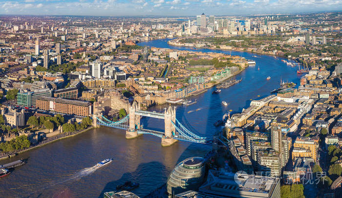 在伦敦塔桥的鸟瞰图