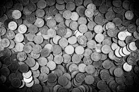 硬币的背景。很多的硬币。俄罗斯卢布