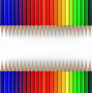 两条线的彩色铅笔。3d 渲染