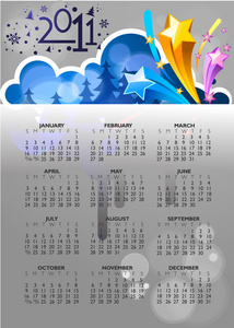 抽象的2011年日历与五颜六色的设计。 向量