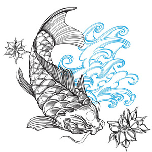 手绘日本艺术金鱼, 像素艺术符号被隔离在白色背景上