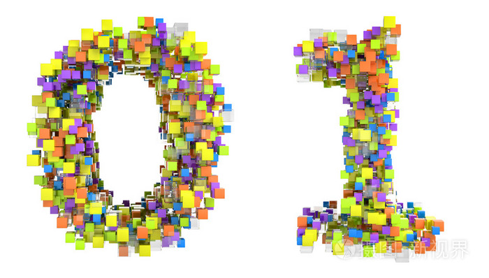 抽象立方字体0和1的数字