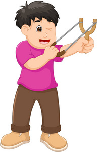 利特尔男孩玩弹弓卡通照片