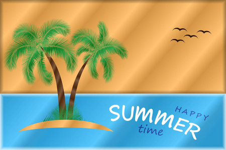 夏季时间矢量背景。两棵棕榈树