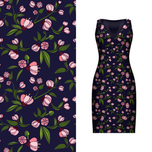 裙子样机矢量无缝刺绣花纹的叶子和玫瑰上经典黑人妇女服饰样机.