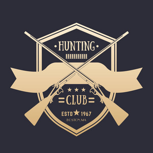 狩猎俱乐部用两个交叉的步枪狩猎俱乐部老式徽标照片