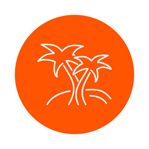 在岛上的两个棕榈树，矢量圆线性图标，平面样式
