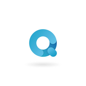 字母 Q 标志。蓝色矢量图标。功能区风格的字体