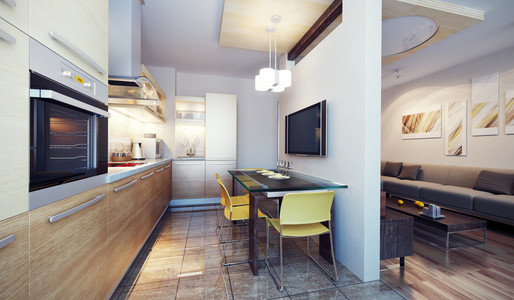 现代厨房室内 3d 渲染图片
